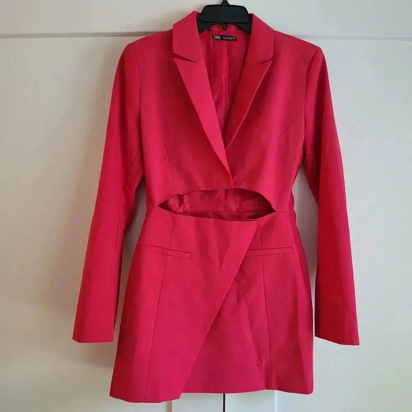 ZARA CUT OUT BLAZER MINI DRESS Raspberry Small Blogger Favorite Pink Coc… - Picture 12 of 16